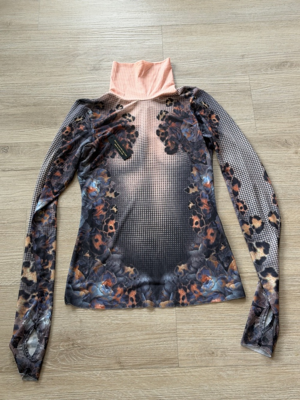 AFRM Long Sleeve Floral-Print Sheer Top thumbholes, NWT size S